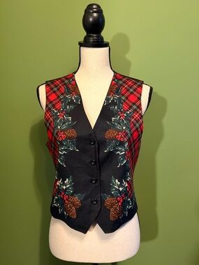 Talbots Petite Black Lined Jacket with Red Script Logo